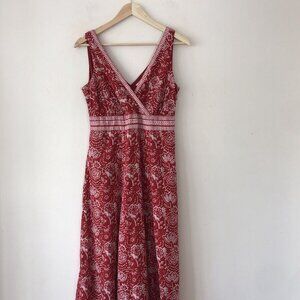 Anokhi for East Red w/ White Floral Cotton Midi Dress